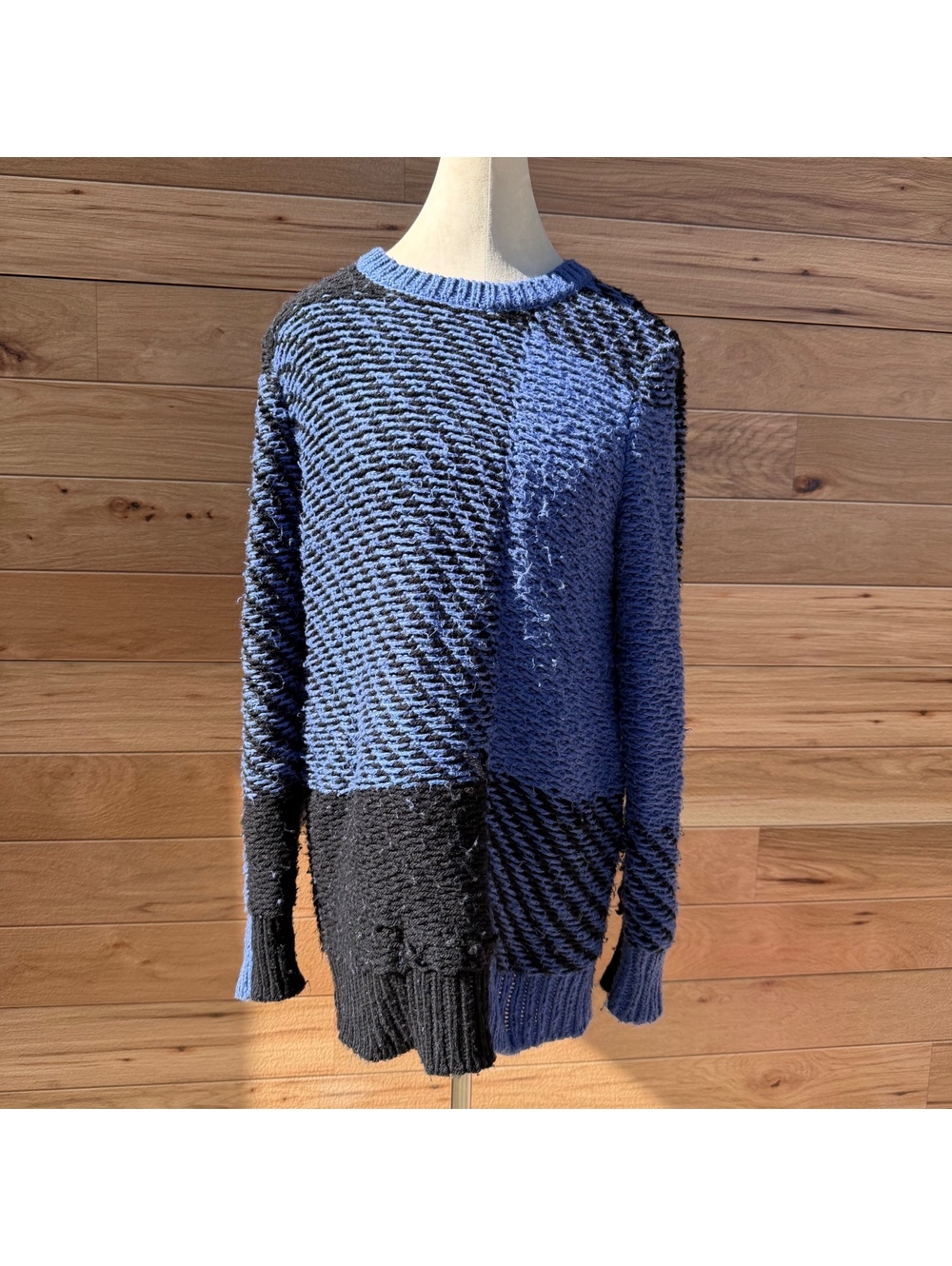 rag & bone Blue and Black Wool Cotton Blend Sweater Size S